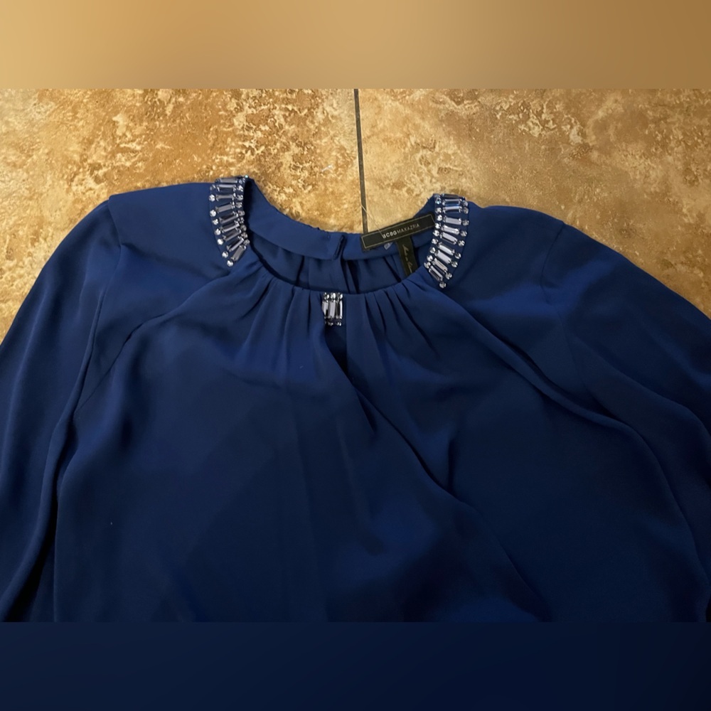 BCBGMAXAZRIA DEEP ROYAL BLUE KAELYN GEMSTONE EMBELLISHED WRAP TOP SZ XXS - Picture 7 of 16
